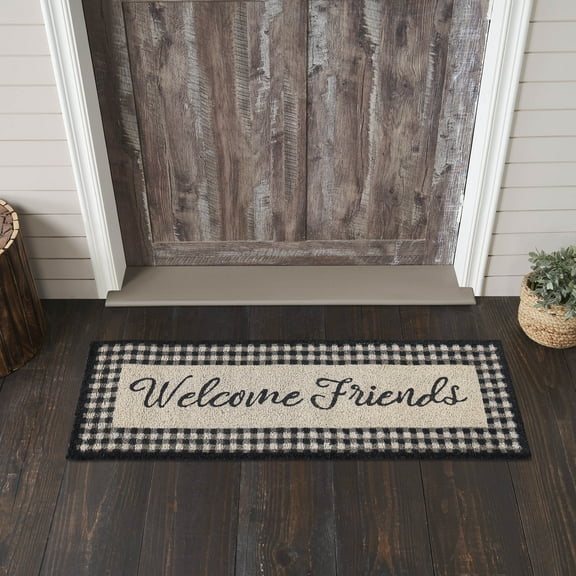 VHC Brands Coir Welcome Door Mat, Entry Rug, with PVC Backing, for Indoor Outdoor Use, Finders Keepers Collection, Rectangle 17.5x29.5 Doormat, Welcome Friends, Dark Creme
