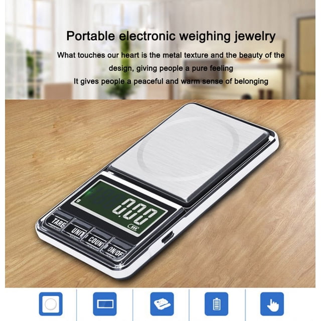 Fiudx Báscula Portátil, Mini Báscula de Pesaje de Pantalla Grande, Báscula de Bolsillo Retroiluminación Azul Transparente, Medicina de Joyas, Uso En Viajes, Puerto de Alimentación Usb, Pilas Incluida