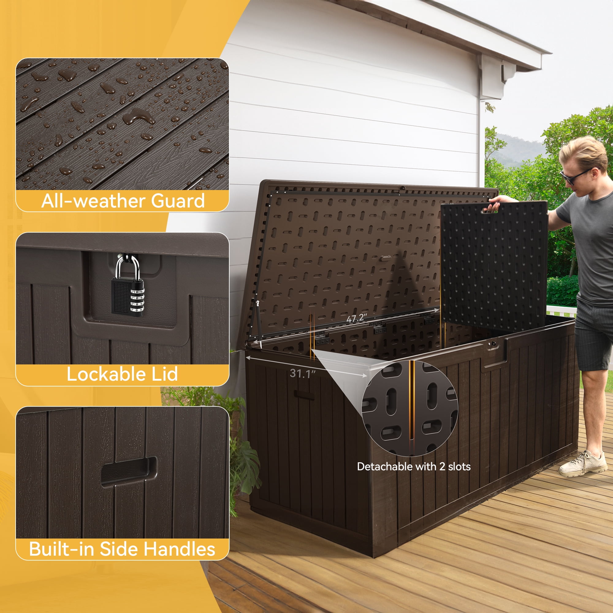 Dextrus Outdoor Weatherproof Large Storage Deck Box for Patio Furniture and Pool Supplies, 230 Gallon Capacity, Brown
