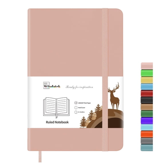 Cuaderno Wiisdatek de tapa dura con acabado en cuero, 13 x 21 cm, rosa