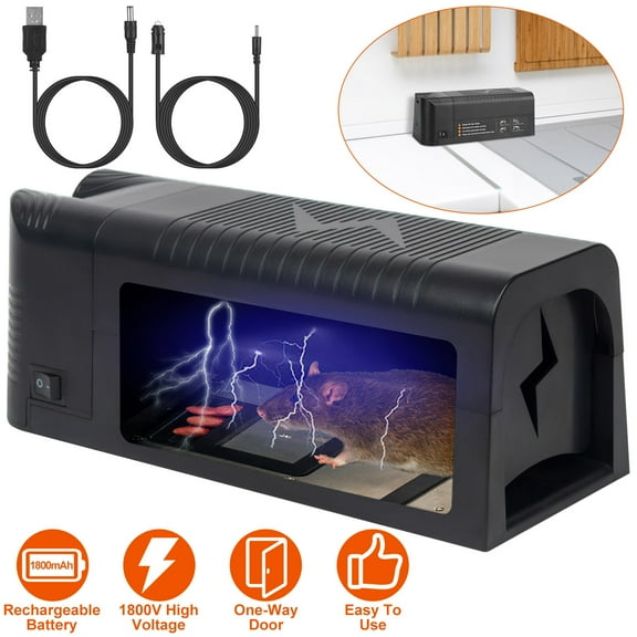 High Voltage 1800V Rat Trap - Spacious Inner for All Rodents, One - Way Entry, Rechargeable and Multifunctional for Indoor Scenes,  Easy to Use Indoors/Outdoors for Mice,