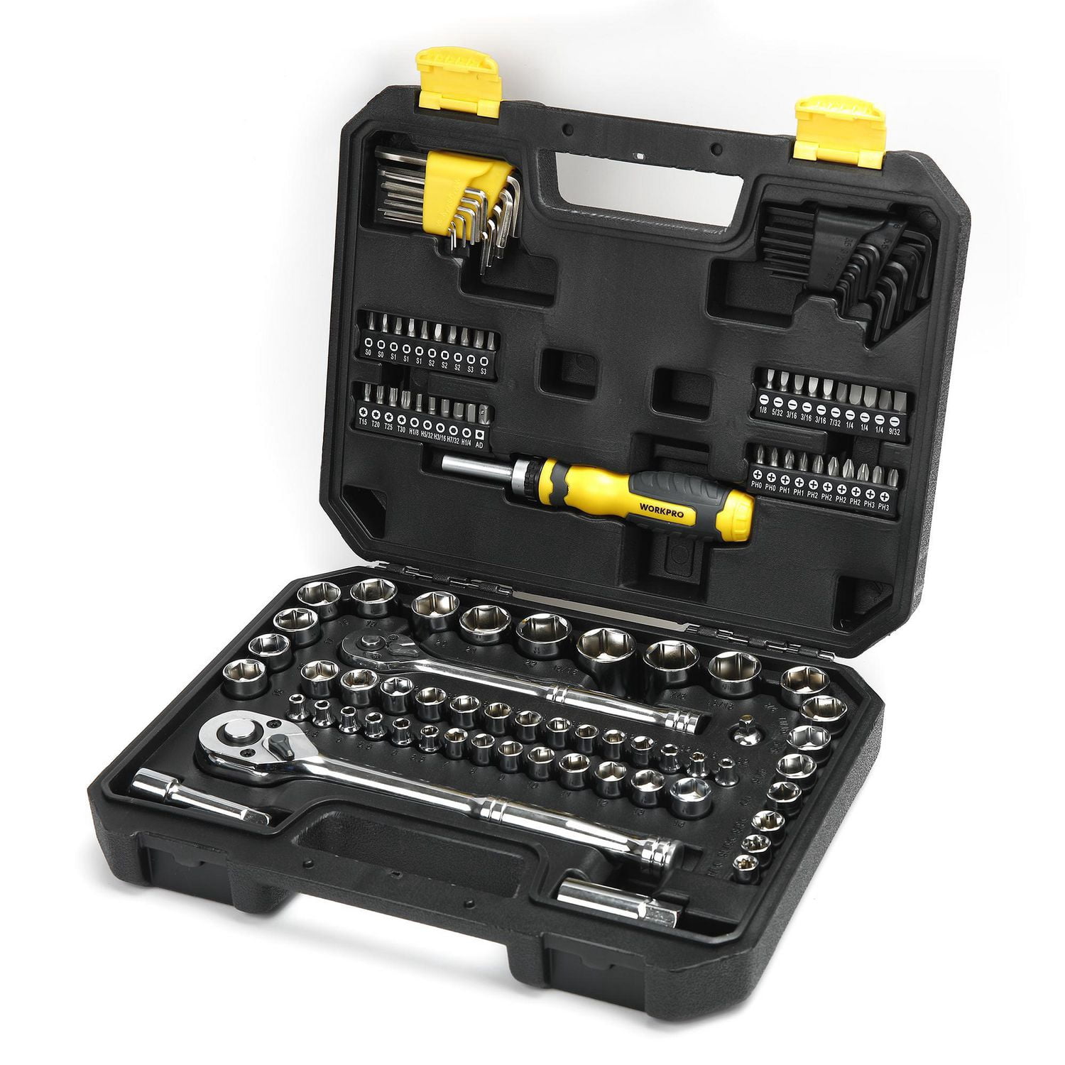 WorkPro Socket & Ratchet Set - 122 Piece, 1/4