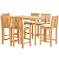 thumbnail image 3 of 7 Piece Teak Wood Chippendale 63" Rectangular Outdoor Patio Bistro Bar Set including 6 Bar Chairs, 3 of 5