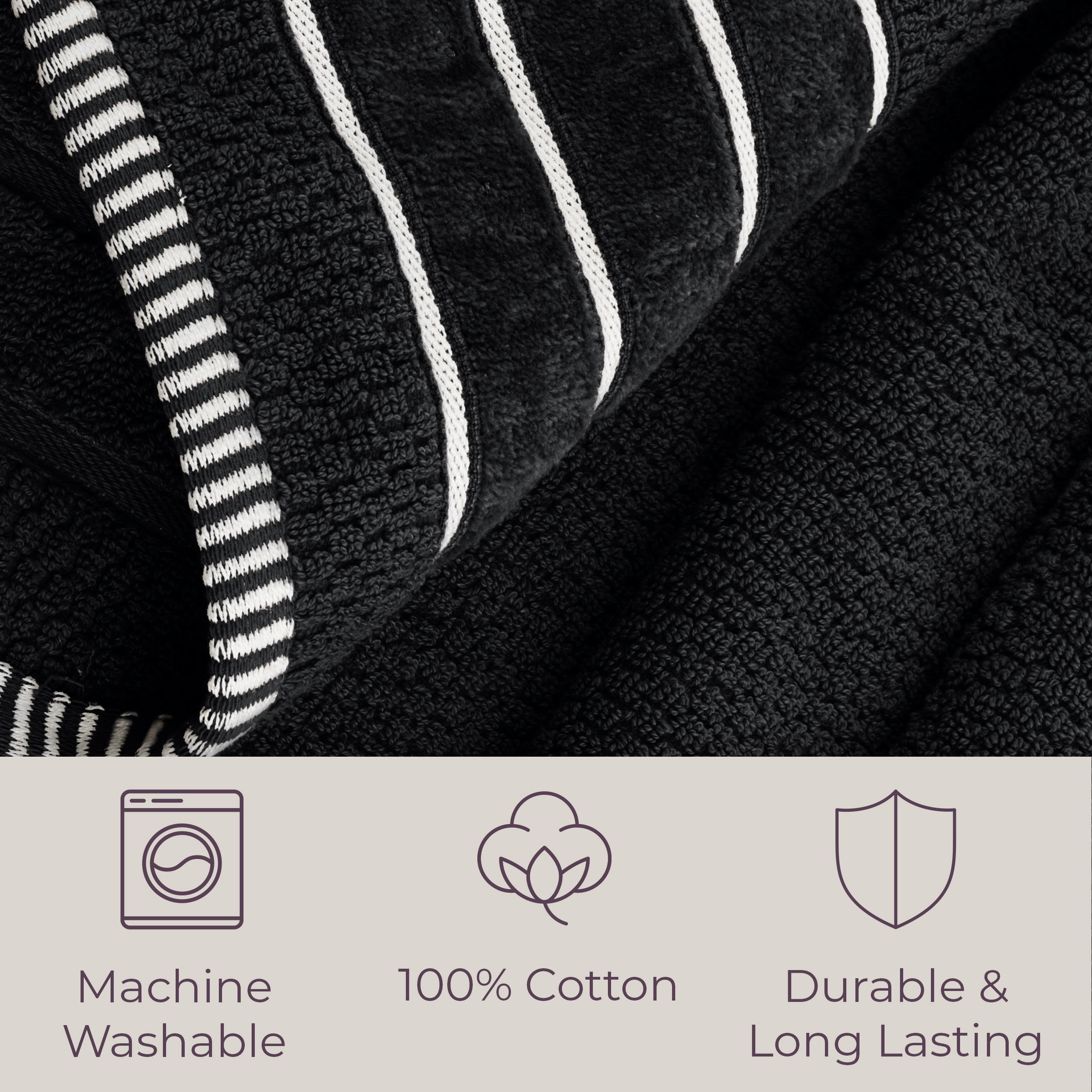 Lavish Home 6-Piece Combed Cotton Rice Weave Towel Set (Black)