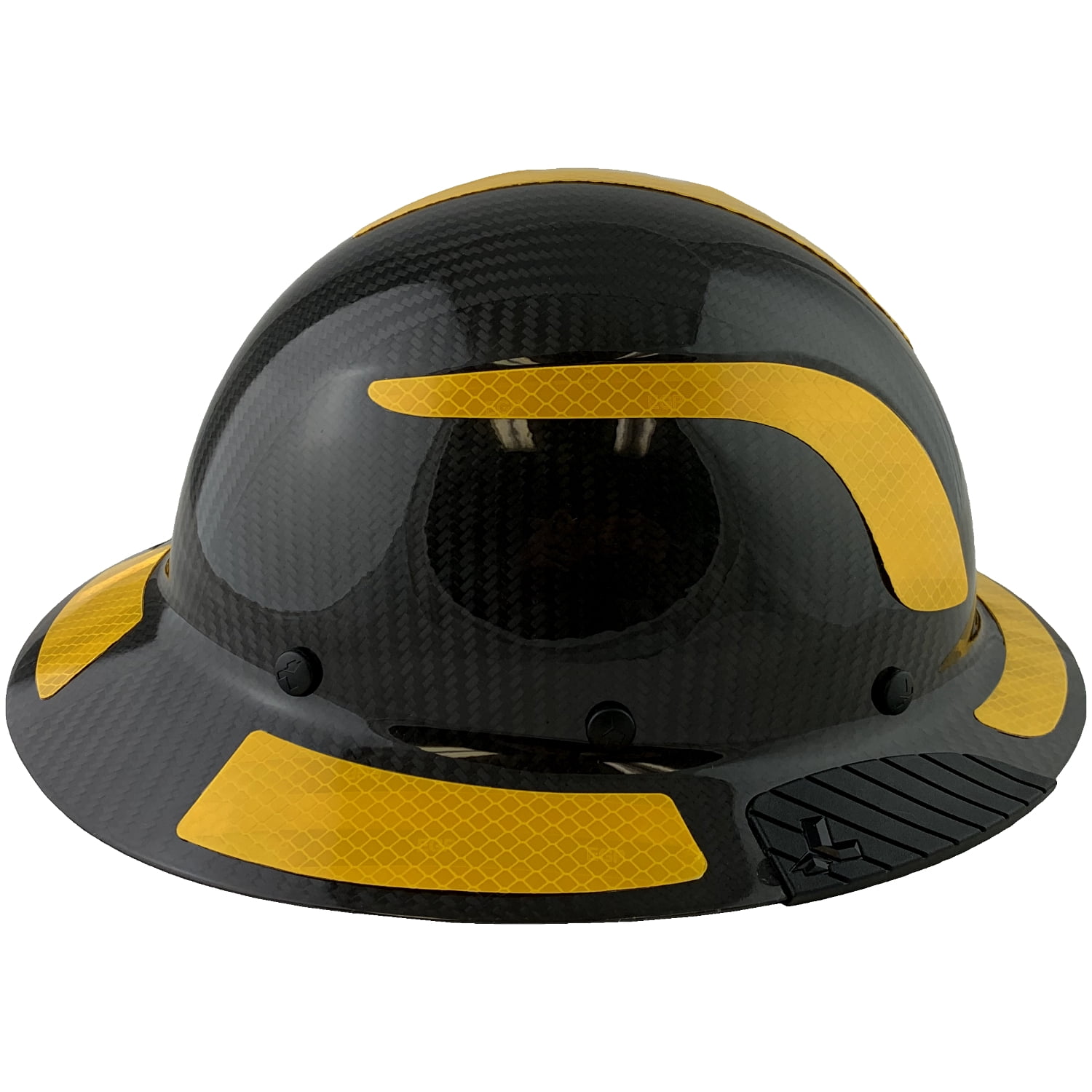 Lift Safety Helmet - Actual Carbon Fiber Full Brim Hard Hat - Glossy Black with Yellow Reflective Decals with Hard Hat Tote Bag
