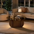 thumbnail image 4 of Hawsaiy Round Glass Coffee Table with Tempered Glass Top and Wood Base, Modern 30" Small Coffee Table for Living Room, Apartment, Office, Minimalist Center Table, Walnut, 4 of 9