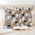 thumbnail image 3 of Halloween Grey Outdoor Waterproof Pillow Covers, Black White Ghost Orange Skull Pumpkin Decorative Square Throw Pillowcase Sofa Cushion Sham for Patio/Couch/Chair, 20"x20" 2 Pack, 3 of 8