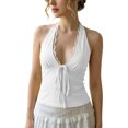 thumbnail image 2 of Halter Tops for Women Lace V Neck Tie Back Bow Front Slim Fitted Sleeveless Cropped Y2k Going out Tank Top, 2 of 7