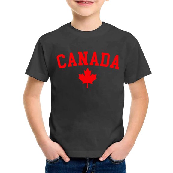 MNCEKFOD Boy's Tshirts for Kids Summer Casual Canada Day Leaf Printed Crewneck Short Sleeve Tee Shirts Slim fit Casual Children Basic Tees Black 3-4 Years