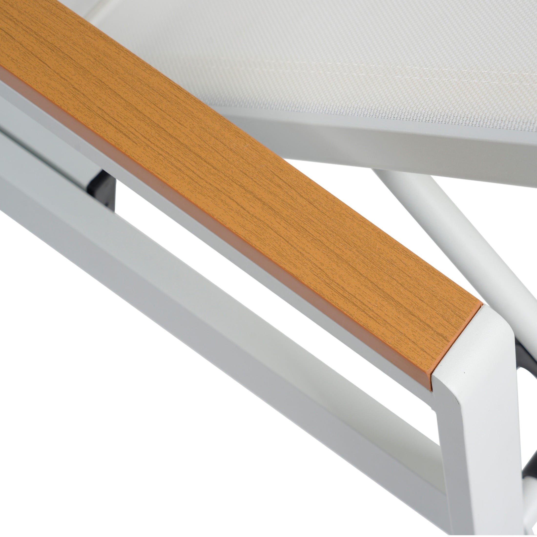 Stylish Outdoor Adjustable Chaise Lounges with Aluminum Frame and Mesh Seating, White+Natural