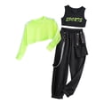 thumbnail image 5 of CHICTRY Kids Girls Mesh Long Sleeve Crop Top with Letters Print Vest Chain Pocket Pants Dance Sports Outfit Set Fluorescent Green 12, 5 of 7