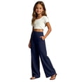 thumbnail image 3 of Lullu Girls Palazzo Pants Pull on Drawstring Loose Straight Leg Trousers, Blue, Sizes 4-13, 3 of 5