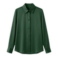 thumbnail image 5 of ClodeEU Women's Satin V Neck Long Sleeve Button Down Blouse,Casual Loose Fit Office Shirt Top Green,Women's Plus XL, 5 of 5