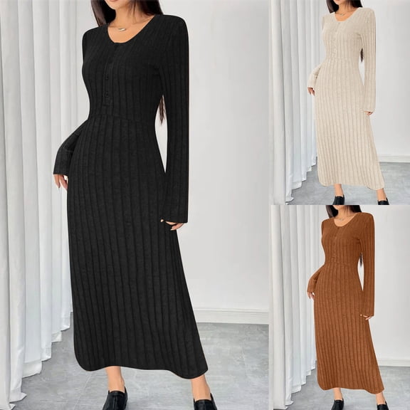 FRSASU Women's Long Sleeve Sweater Dress Winter V Neck Ribbed Knit Casual formal Cocktail Bodycon Maxi Dresses Khaki