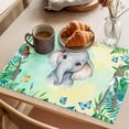 thumbnail image 3 of Cartoon Elephant Placemats Set of 6 Summer Butterfly Fern Tropical Palm Plants Place Mats Indoor Wipeable Table Mats Washable Dining Table Placemats for Kitchen Holiday Party Home Decor 13x19 Inch, 3 of 9