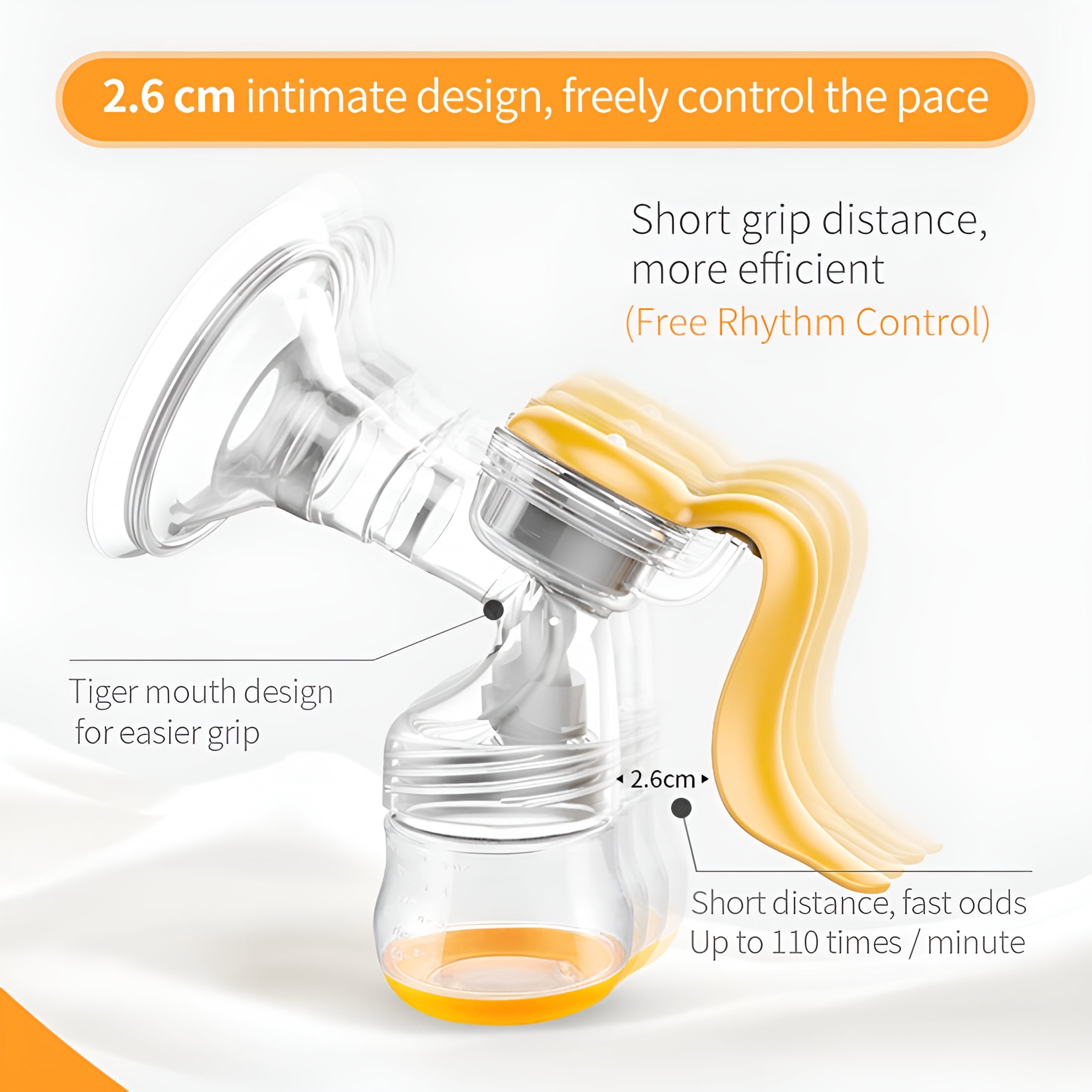 XIRQI 2026 New Manual Breast Pump Single Hand Breast Pump for Breastfeeding with 150Ml Milk Bottle 110° Wide Angle Silicone Breast Shield Portable Breast Pump