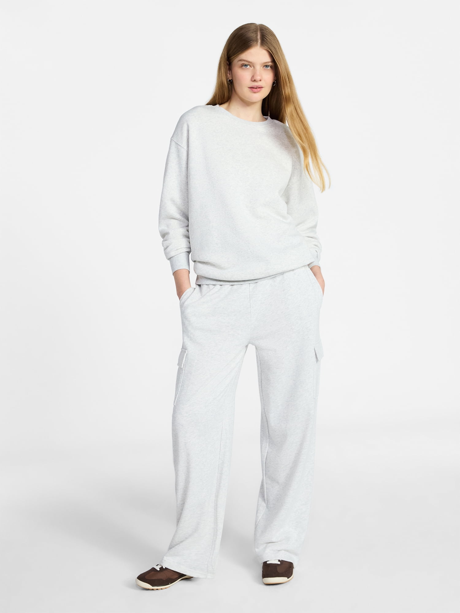 No Boundaries French Terry Cargo Pants, 30" Inseam, Women's XXS-XXL