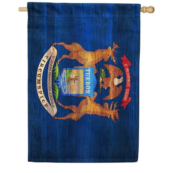 America Forever Michigan State Flag 28 x 40 Inch Double Sided Outdoor Yard Decorative USA Vintage Wood State of Michigan House Flag, Made in the USA