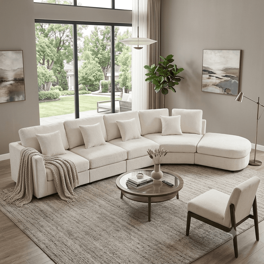 Howcool Oversized 160.4"W Curved Modular Sectional Sofa,5-Seater Deep Seat Chenille Cloud Sofa Couch with 4 Throw Pillows for Living Room,Beige