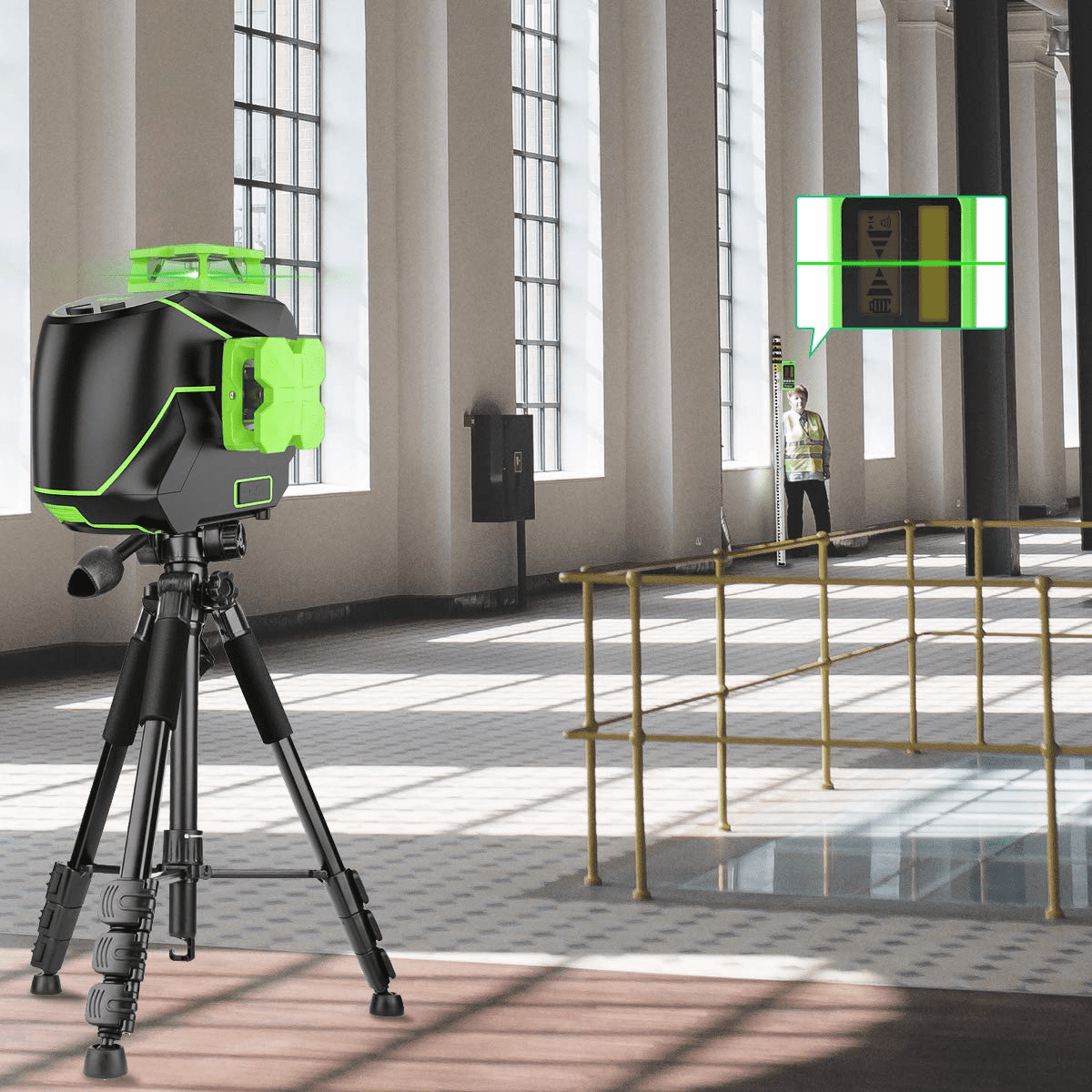Huepar 3D Cross Line Laser Level 3 x 360 Green Beam Self-leveling Laser Level Tools with Li-ion Battery and Magnetic Pivoting Base