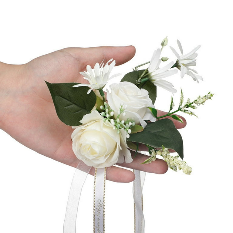 Baywell Wrist Corsages for Wedding (Set of 4), Blush & White