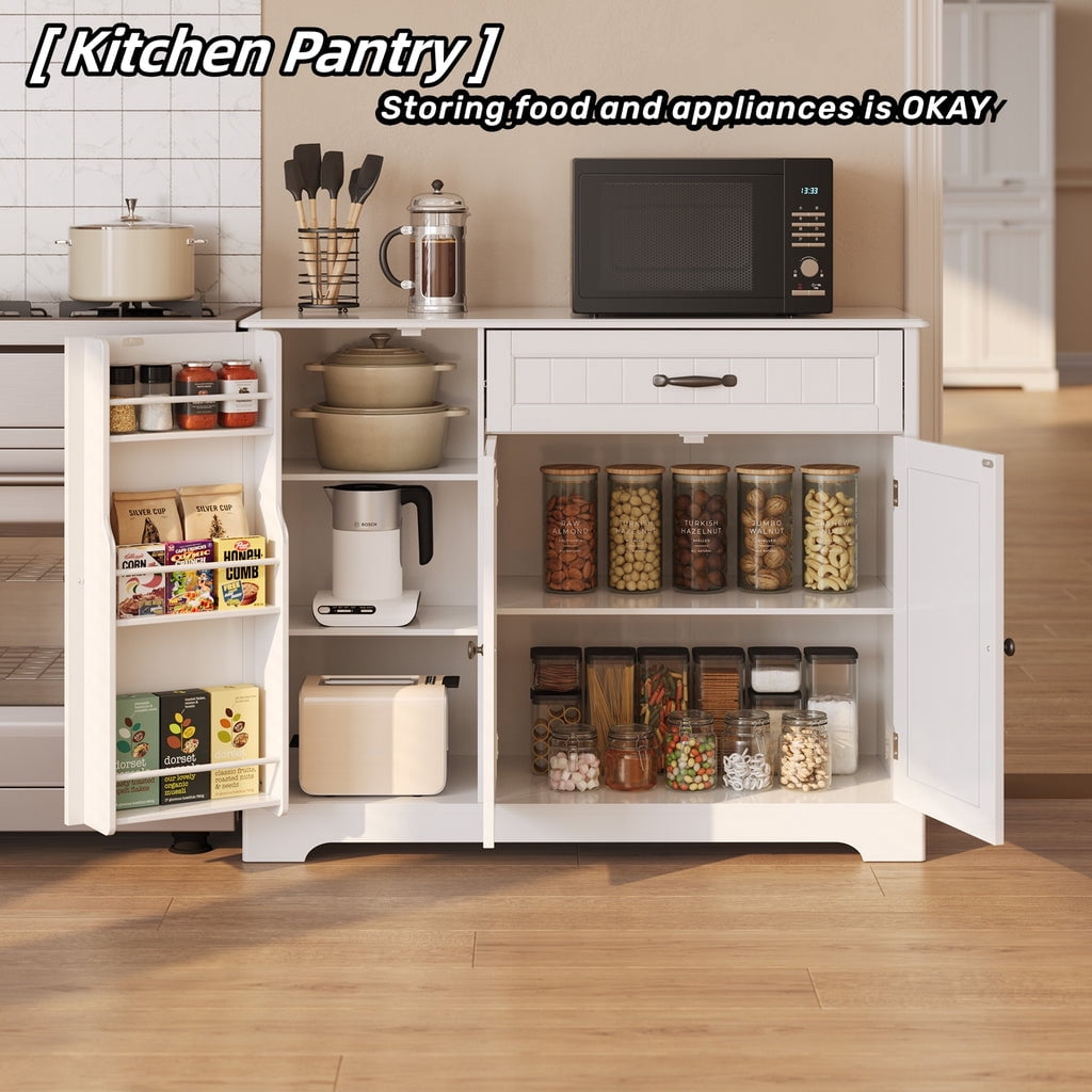 Aiho Kitchen Pantry Cabinet with Doors and Shelves, Coffee Bar Cabinet with Storage, Sideboard Buffet Cabinet for Kitchen, Dining Room, Living Room - White