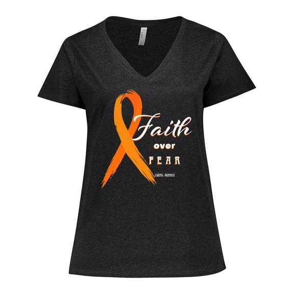 Inktastic Faith over Fear Leukemia Awareness with Orange Ribbon Women's Plus Size V-Neck T-Shirt
