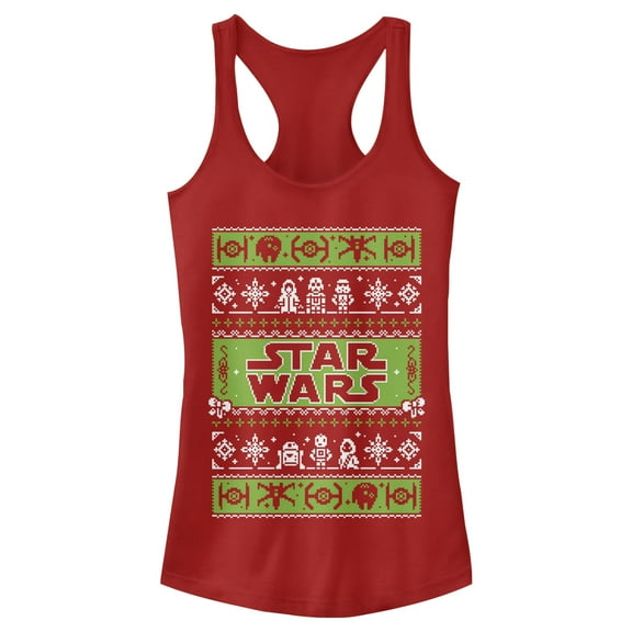 Junior's Star Wars Come to the Merry Side  Racerback Tank Top Scarlet X Small