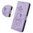 thumbnail image 2 of Designed for iPhone 15 Floral Embossed Flip Wallet Case PU Leather with Card Slots + Cash Slot, Fashion Shock-Absorbent Kickstand Wrist Strap Protective Women Girls Phone Cover, Purple, 2 of 6
