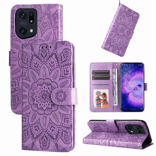 Funda tipo cartera GANGXUN para OPPO Find X5 , diseño girasol, cuero PU, soporte, cierre magnético, tarjetero