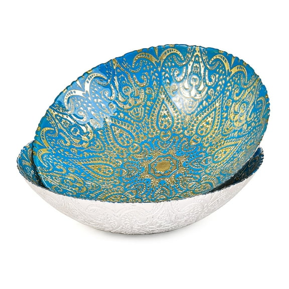 Sungmor 2PC 12.5'' Large Thick Glass Fruit Bowls, Moroccan Style Decorative Serving Bowls, Beautiful Centerpiece Snacks Bowl, Salad Mixing Bowl, Kitchen Counter Display Tray for Breads, Vegetables
