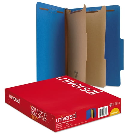 Universal Pressboard Classification Folders, Letter, Six-Section, Cobalt Blue, 10/Box
