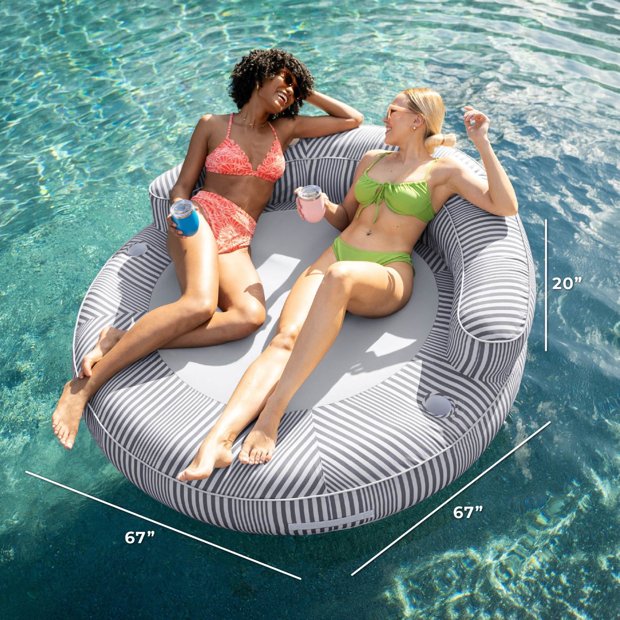 Big Joe Dryside Island Inflatable Pool Float for Adults, Fade Resistant Olefin Fabric Inflatable Raft, Shoreline Gray, 6 feet Round