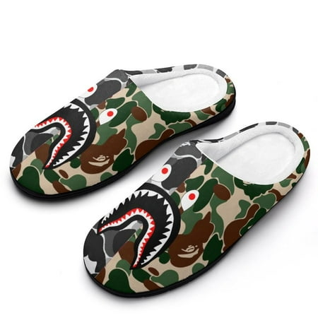

Mens Cozy Slippers Bape Shark Camo Warm Soft Plush Slipper Slip-on House Shoes for Home Indoor Outdoor