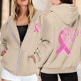 thumbnail image 2 of Breast Cancer Awareness Hoodies for Women, Pink Ribbon Feather Graphic Zip‑Up Oversized Hooded Jacket with Pockets, 2 of 6