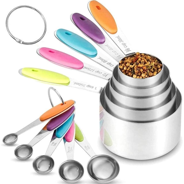 10 Piezas Cucharas Medidoras Tazas Medidoras Acero Inoxidable 5 Tazas Medidoras 5 Cucharas Medidoras Juegos de Cucharas Medidoras Silicona Antideslizante Utensilios de Cocina,colorido 1