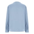 thumbnail image 4 of GZWYHT Women's Casual Cotton Linen Long Sleeve Shirts Stand Collar Button Down V Neck with Chest Pocket Loose Fit Blouse for Beach Vacation Blue 2XL, 4 of 7