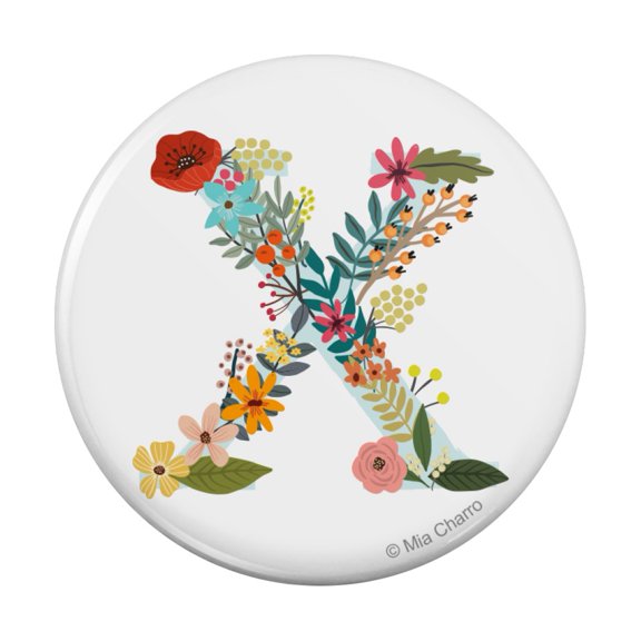 Letter X Floral Monogram Initial Pinback Button Pin
