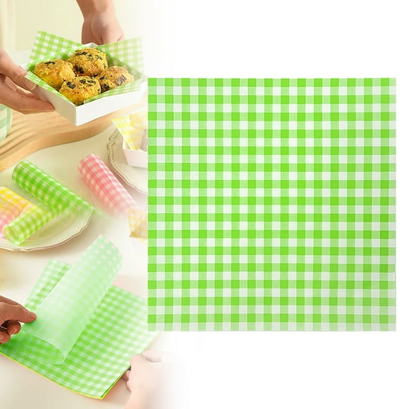 Clearance! 100Pcs Wax Paper Sheets for Food Basket Liners Food Picnic Paper Sheets Greaseproof Wrapping Sheets (Green Checke) 1 Pack of 100 Sheets of Greaseproof Paper