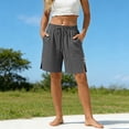 thumbnail image 2 of RQYYD Womens Drawstring Waist Linen Bermuda Shorts Loose Fit Casual Summer Shorts with Pockets, 2 of 7