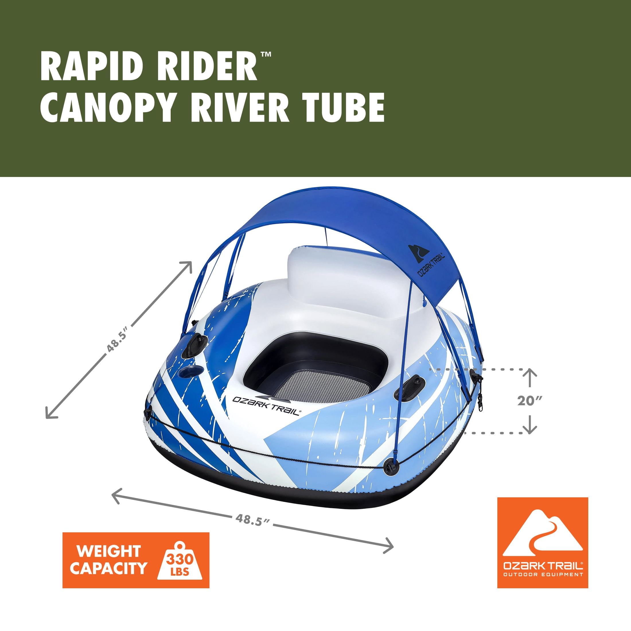 (2 pack) Ozark Trail Rapid Rider Canopy River Tube with Removable Shade 48.5"