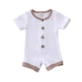 thumbnail image 2 of GXFC Newborn Baby Summer Romper Little Girl Solid Color Short Sleeve Knitted Button Up Solid Color Organic Cotton Kids One Piece 0-18M, 2 of 9