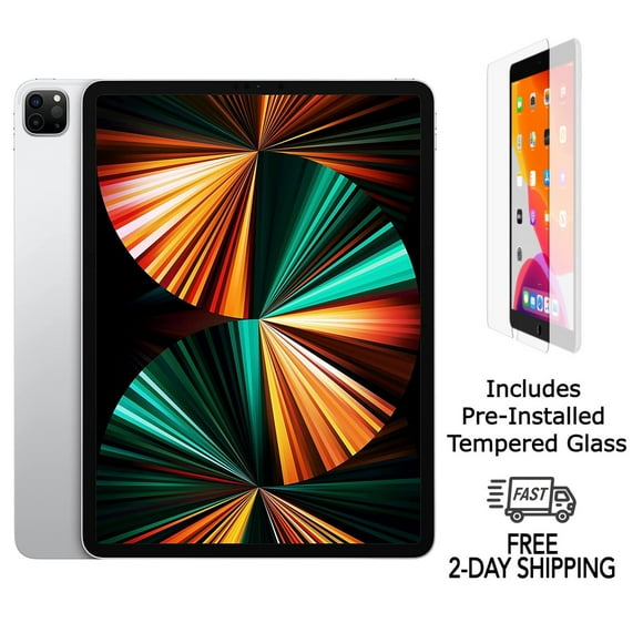 Refurbished Apple iPad Pro 12.9" (5th Gen) A2379 (WiFi + Cellular Unlocked) 256GB Silver (Grade A+) w/ Pre-Installed Tempered Glass
