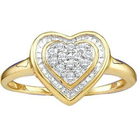 - 10K Yellow Gold 0.10ctw Fancy Pave Round Diamond Ladies Cluster Heart Ring