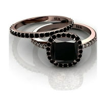 2.00 carat Black Diamond Halo Bridal Set in 10k Rose Gold