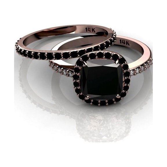 2.00 carat Black Diamond Halo Bridal Set in 10k Rose Gold