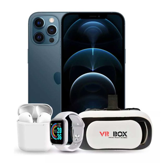 Apple iPhone 12 Pro Max (256 Gb) - Azul Pacífico Reacondicionado Certificado Grado A + 3 Regalos (smartwatch, Lentes Vr Box Y Audífonos)