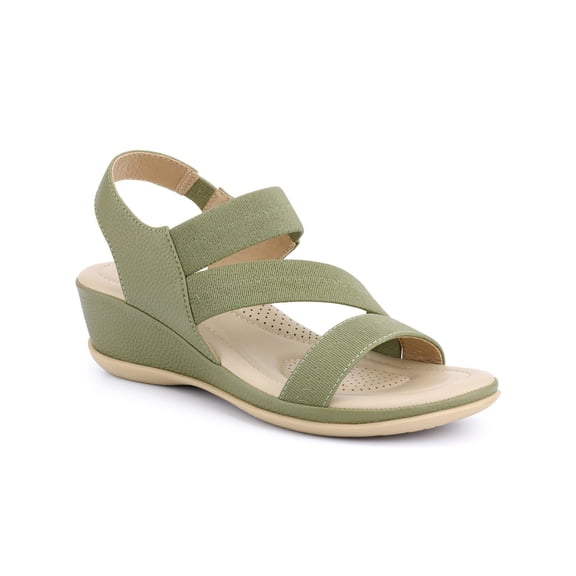 BLISSFUL STEP Women's Ankle Elastic Strap Wedge Heel Sandals Green 6