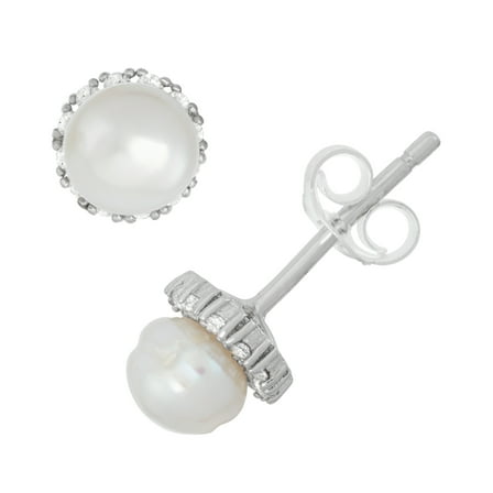 Sterling silver freshwater pearl cz halo earrings