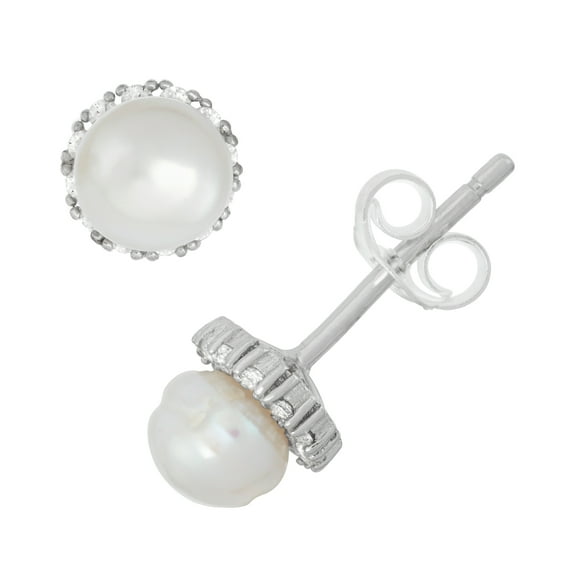 Sterling silver freshwater pearl cz halo earrings